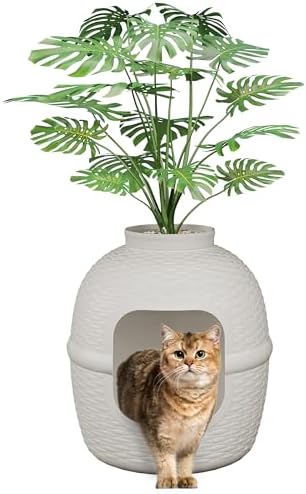Hidden Litter Box with Faux Plant for Stylish Cat Owners