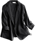 Linen Blazer for Women 3/4 Sleeve Lightweight Spring Summer Jacket