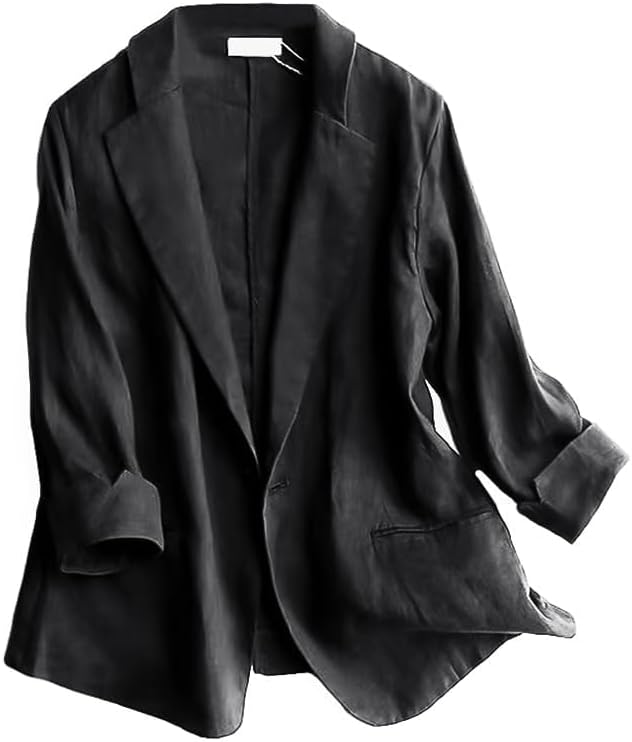 Lightweight 3/4 Sleeve Linen Blazer for Women - Casual Style