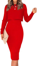 Ezbelle Women's Black Long Sleeve Sweater Dress Set - 2-Piece Midi