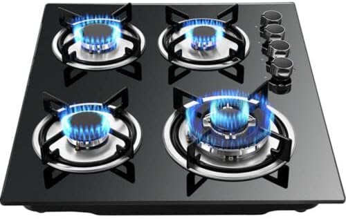 23 in 4 Burners Gas Cooktop with Black Tempered Glass Design