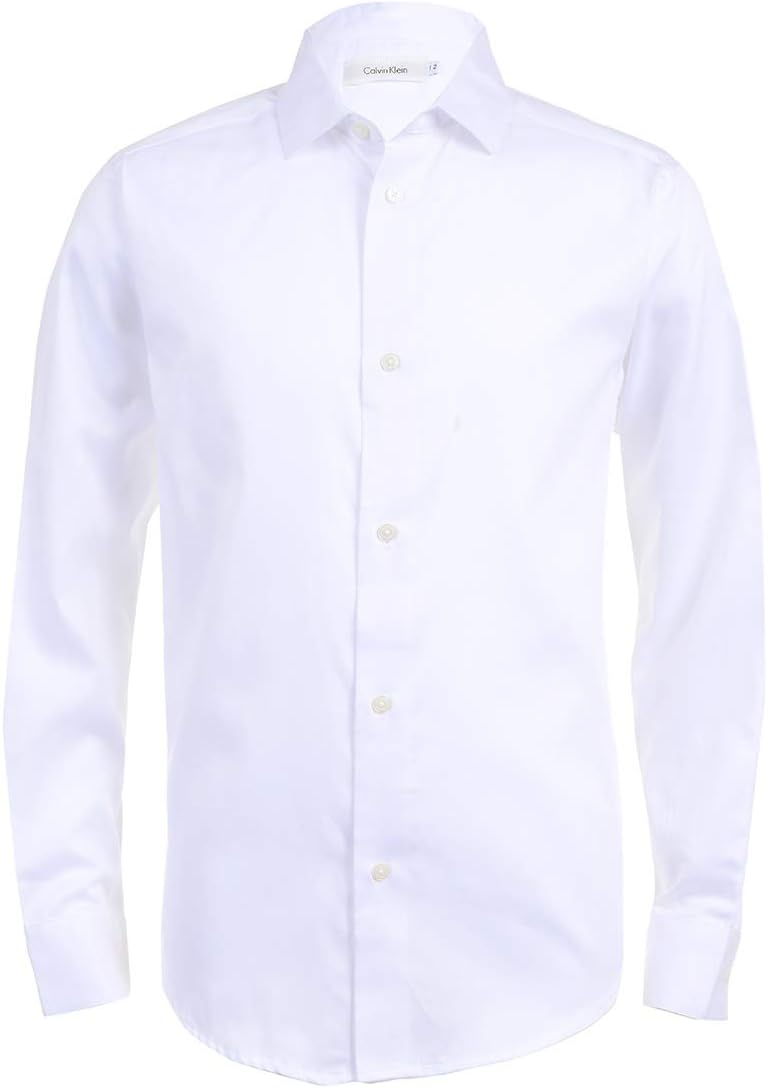 Calvin Klein Boys' Long Sleeve Sateen Dress Shirt for Style