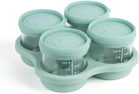 4oz Glass Baby Food Containers | Silicone Lids | Versatile Use | BPA-Free | Green