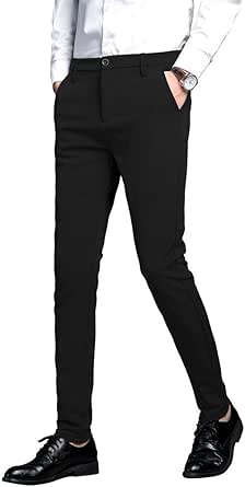 Plaid&Plain Men's Stretch Dress Pants for Slim Fit Style
