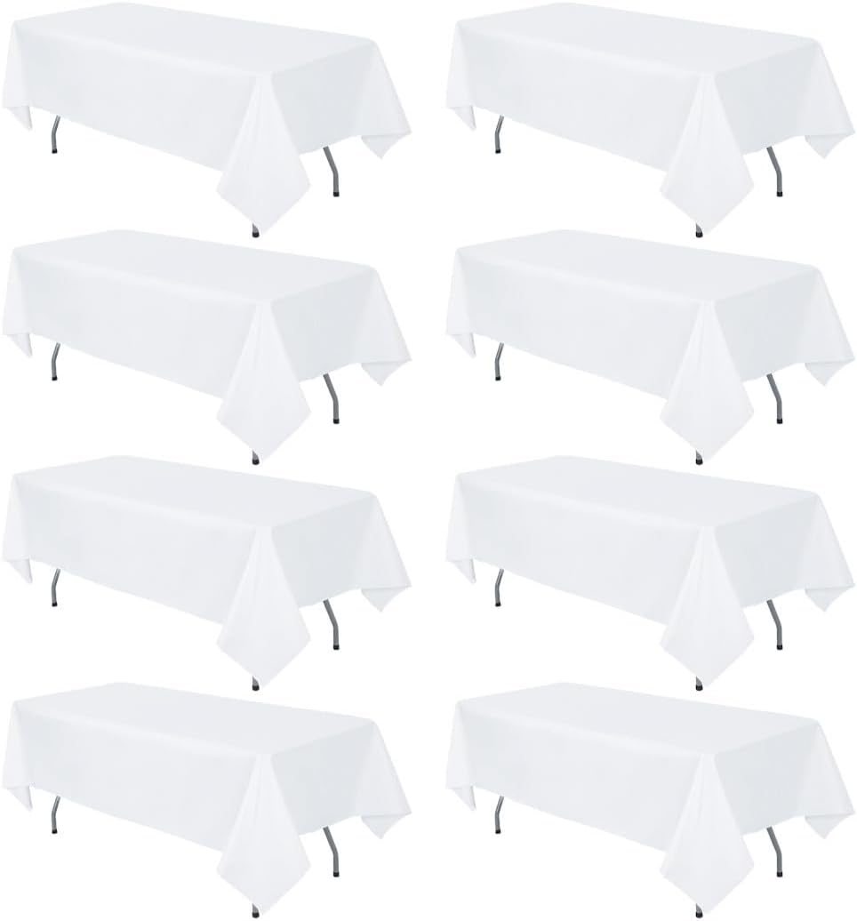 8 Pack White Tablecloths for 8 Foot Tables - Elegant & Durable