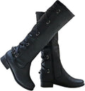 Strappy Motorcycle Knee High Boots for Women - Lace Up Riding Flats