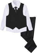 Boys 4 Pieces Slim Fit Suit Set - Formal Vest, Pants, Shirt & Tie