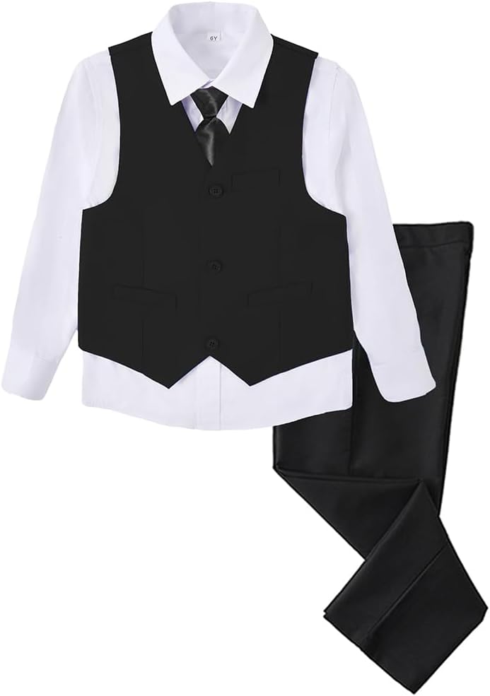 Boys 4 Pieces Suits Slim Fit Kids Outfits for Formal Dresswear