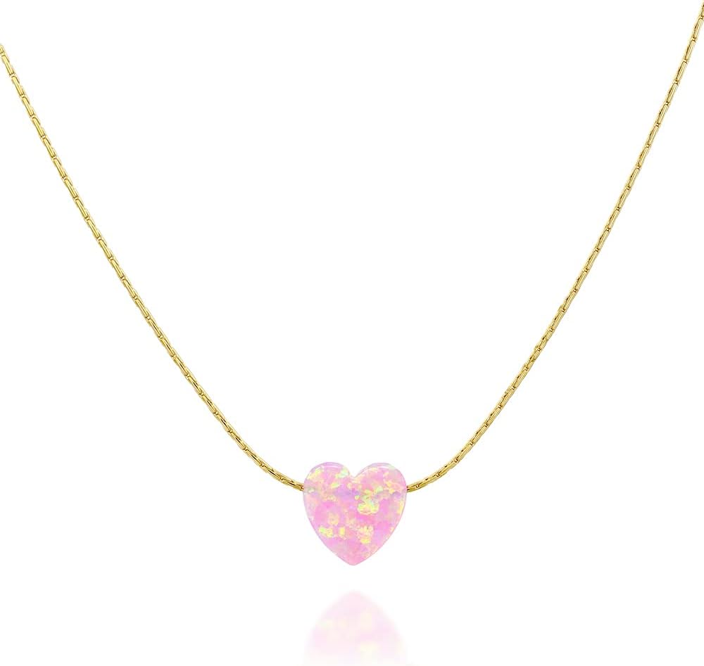 Opal Heart Choker Necklace - Dainty Gold Filled Jewelry for Women