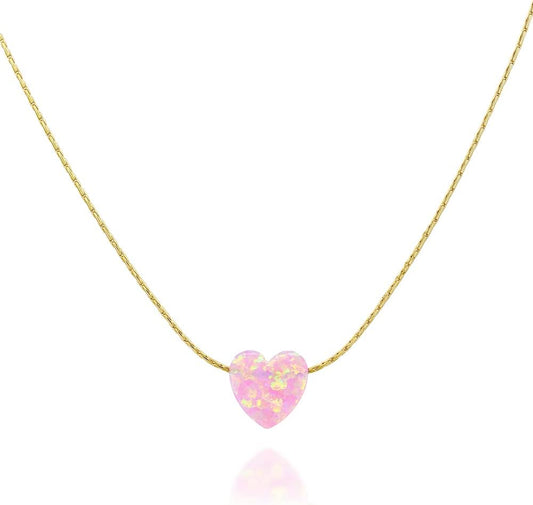 Opal Heart Choker Necklace - Dainty Gold Filled Jewelry for Women