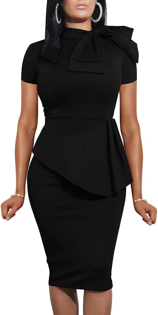 LAGSHIAN Women Fashion Peplum Bodycon Ruffle Pencil Dress