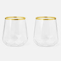 40 Count Diamond Stemless Plastic Wine Glasses 12 oz - Gold Rim