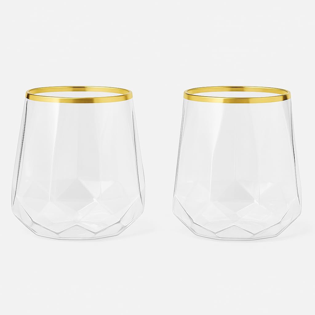 40 Count Diamond Unbreakable Stemless Plastic Wine Glasses