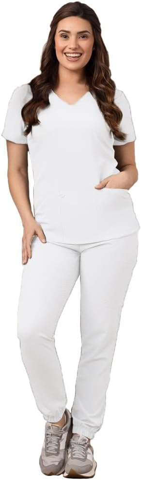 Green Town Scrubs for Women - Stylish Jogger Pant and V-Neck Top