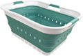 42L Collapsible Laundry Basket in White/Celadon Green - Space Saving