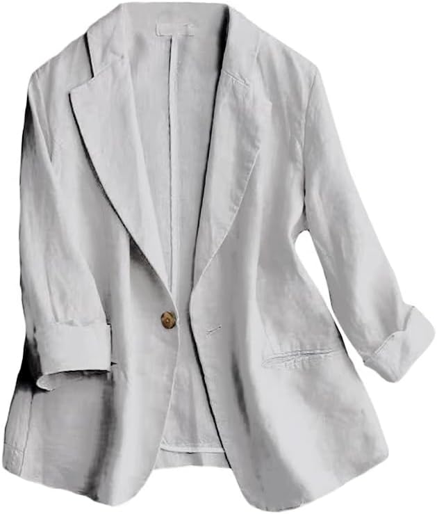 Lightweight 3/4 Sleeve Linen Blazer for Women - Casual Style