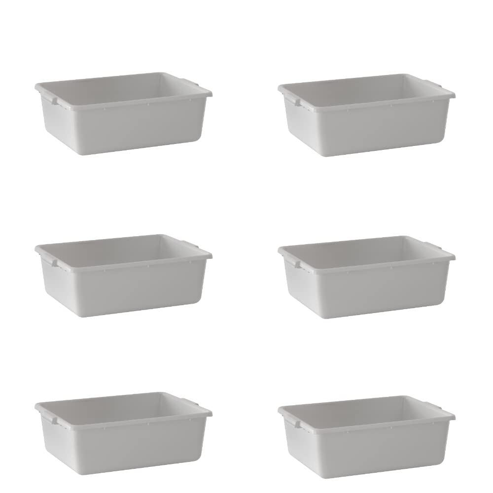 6-Pack 20in x 15in x 7in 9 Gallon White Plastic Bus Tub