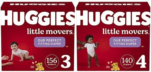 HUGGIES Little Movers Diapers Bundle: Sizes 3 & 4, 156ct & 140ct
