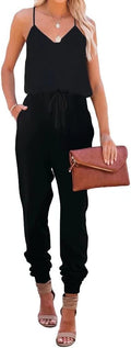 Women's Spaghetti Strap Wide Leg Jumpsuit Romper - Elastic Waist