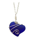 Yinahawaii Sea Glass Necklace Cobalt - Handmade Wire Heart Gift