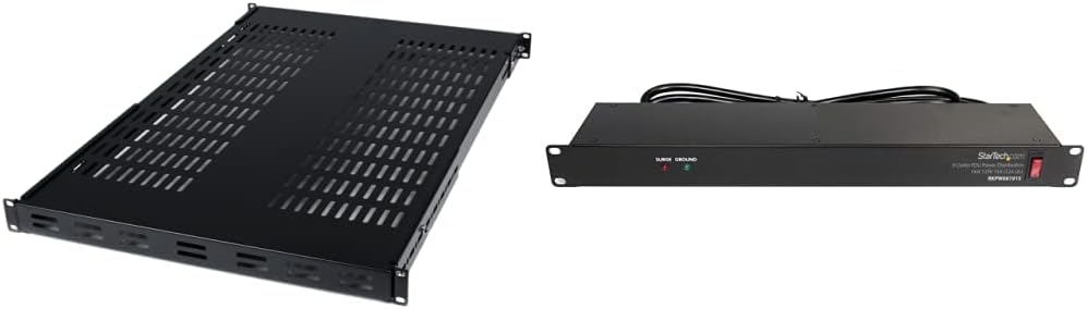 Adjustable Vented Server Rack Mount Shelf with Power Strip