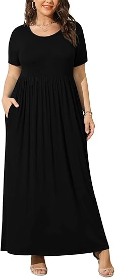 BISHUIGE Women Summer Plus Size Maxi Dress with Pockets