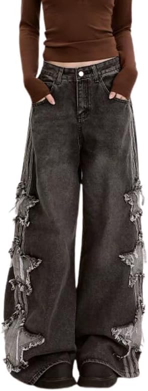 Star Jeans for Women Baggy Cute Patchwork Denim Pants Y2k Style