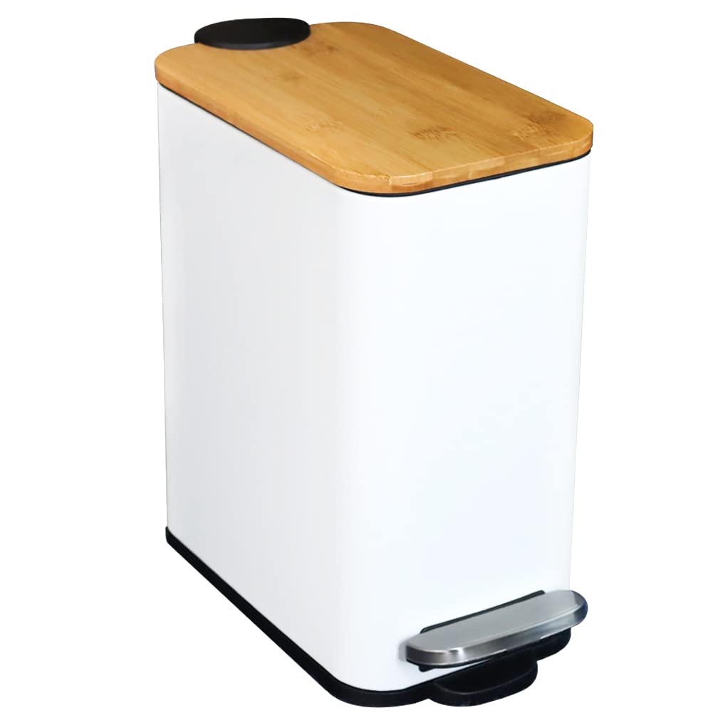 SIDIANBAN Bathroom Trash Can with Bamboo Lid and Soft Close