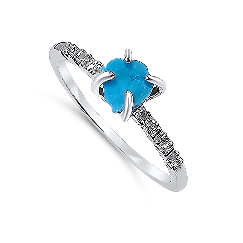 Real Raw Turquoise Dainty Ring in White Gold for Birthdays