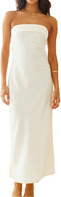 Satin Silk Backless Tube Tops Maxi Dress - Elegant Strapless Style on