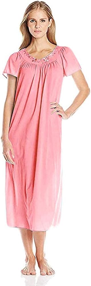 Miss Elaine Women's Long Tricot Nightgown with Flutter Sleeves