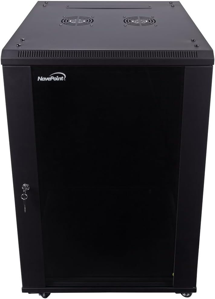 NavePoint 18U Server Cabinet with Locking Glass Door and Fans