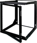 9U Open Wall Mount Frame Rack with Hinge - Adjustable Depth 18-30in