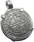 Large Round Sterling Silver Replica Shipwreck Pirate Coin Pendant