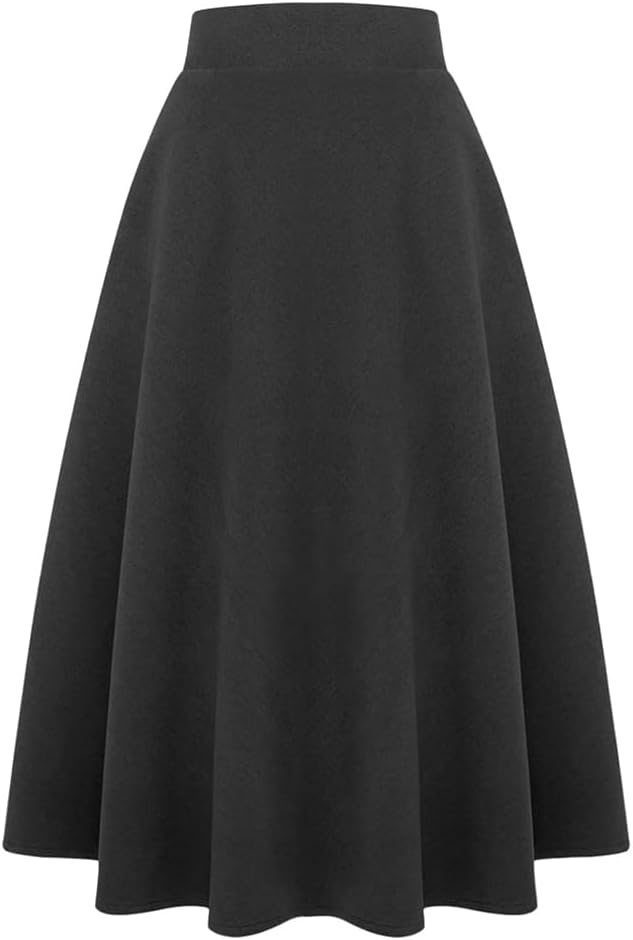 Long Plaid Wool Skirt for Womens Winter Fall Warm High Waist