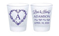 Personalized wedding shot glasses - Frosted heart monogram favors
