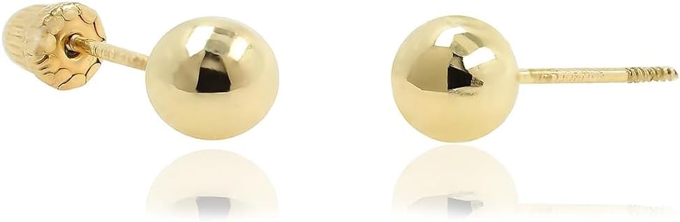 Hoberta Real 14k Solid Yellow Gold Stud Earrings for Sensitive Ears
