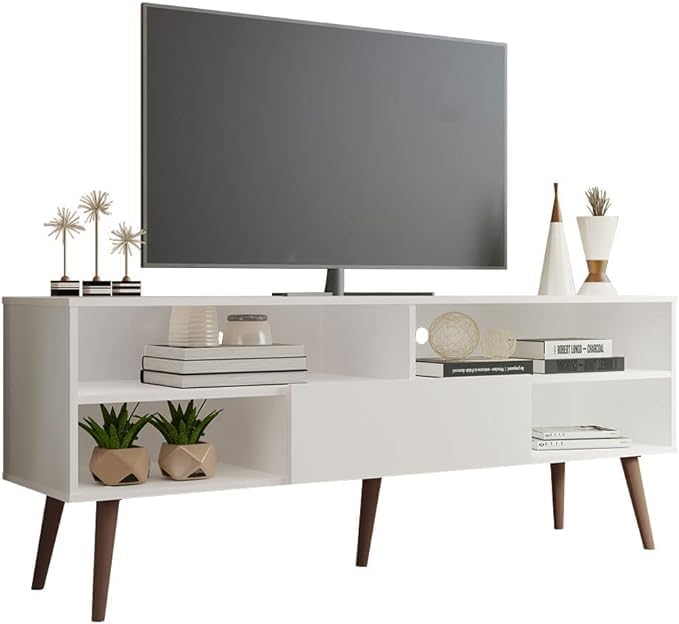 White Wooden TV Stand with Cable Management