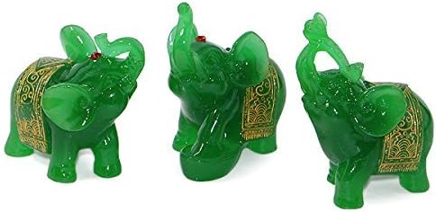 Set of 3 Jade Elephant Wealth Figurines - Symbol of Luck!