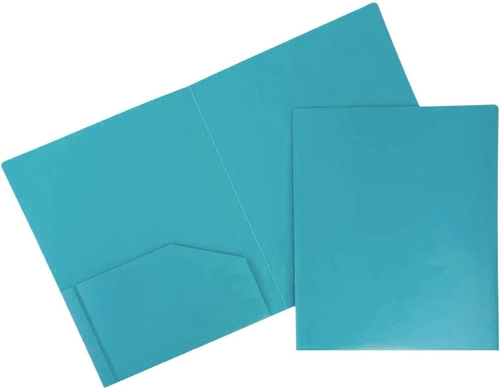 Heavy Duty Plastic 2 Pocket Folders in Teal Blue - 48 Pack