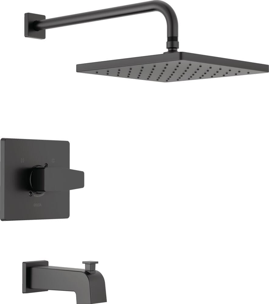 Delta Faucet Modern Raincan Square Tub and Shower Trim Kit Black