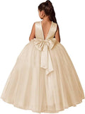 Flower Girls Satin Tulle Princess Pageant Dress - Bow Back Elegance