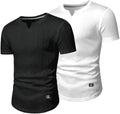 Mens Muscle Slim V-Neck Longline Henley T-Shirt - Athletic Fit