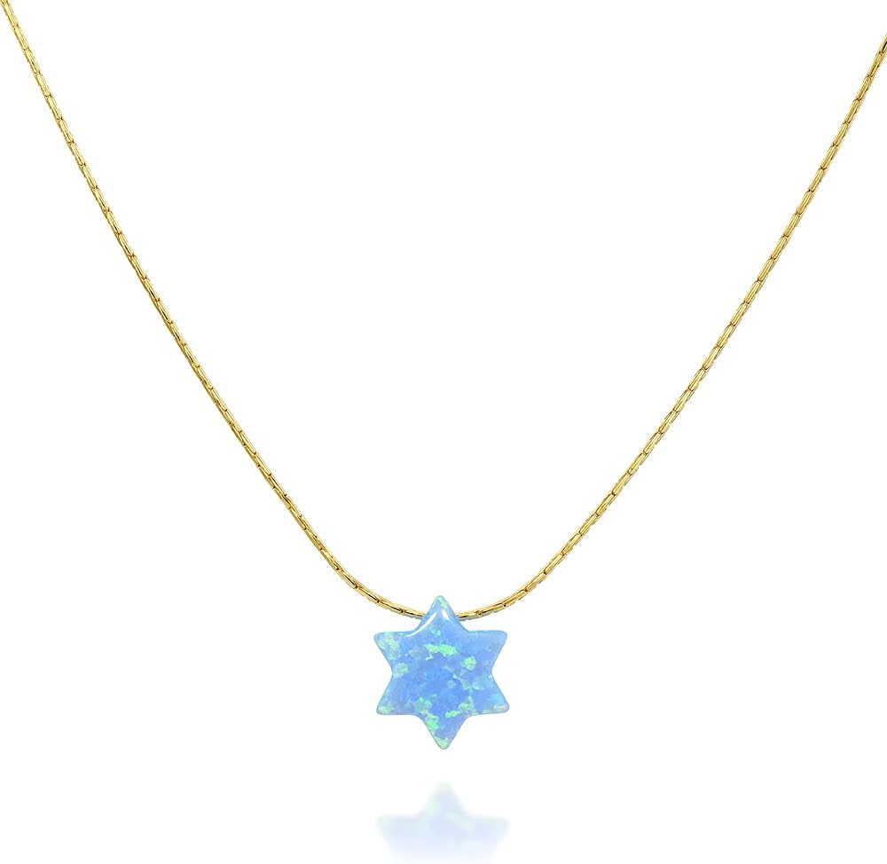 Opal Star of David Necklace - Minimalist Jewish Choker Design