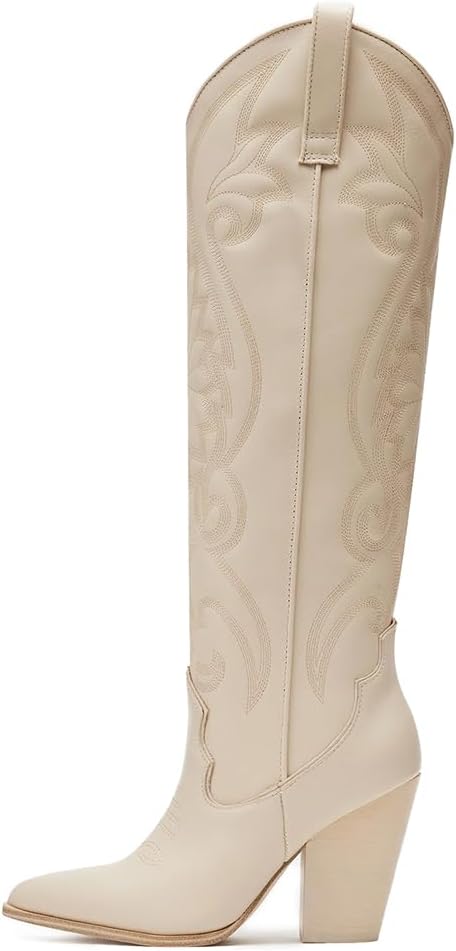 VOMIRA Knee High Cowboy Boots for Women with Chunky Heels