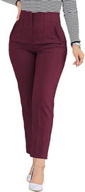 Womens Straight Leg Pants High Waisted Stretchy Business (Style KMTW)