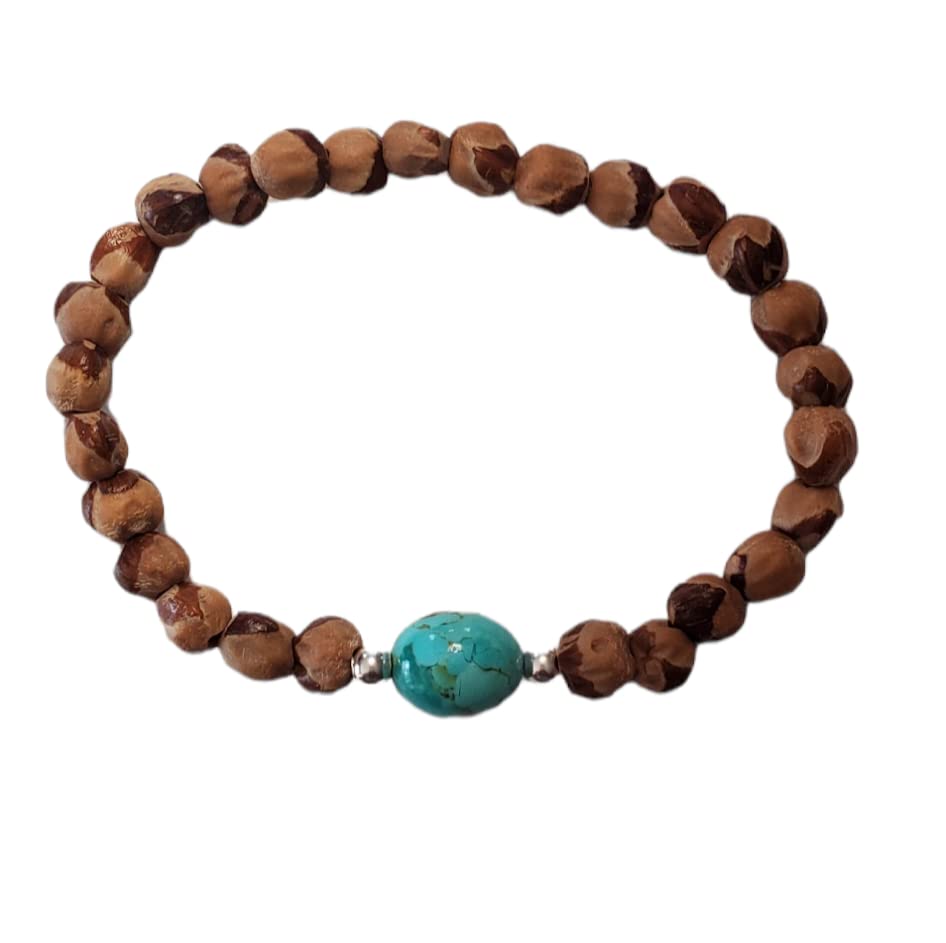 Stretch Ghost Bead Bracelet with Kingman Turquoise Nugget