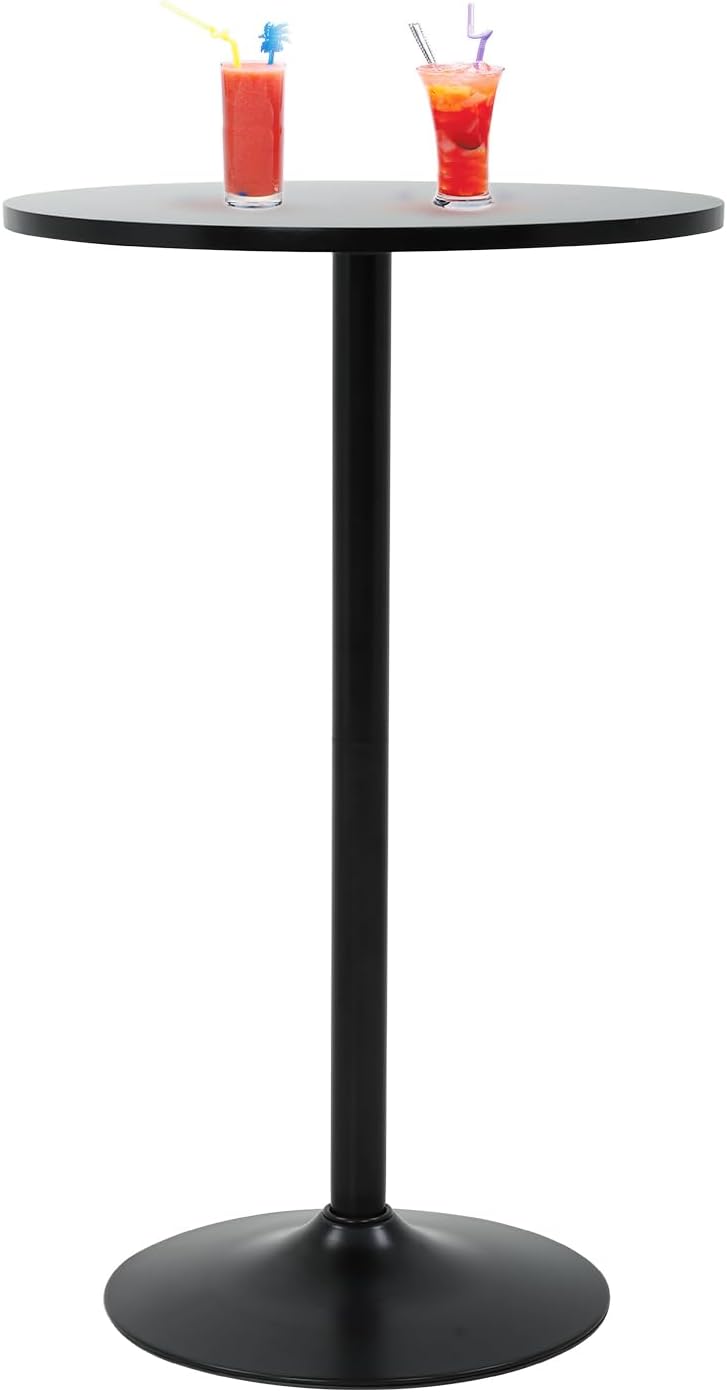 Modern Round Bar Table: Sturdy Metal Base, 40 Height, for Kitchen & Dining, Black