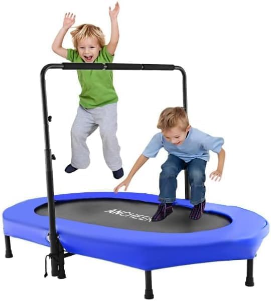 56-Inch Double Mini Trampoline for Kids with Adjustable Handle