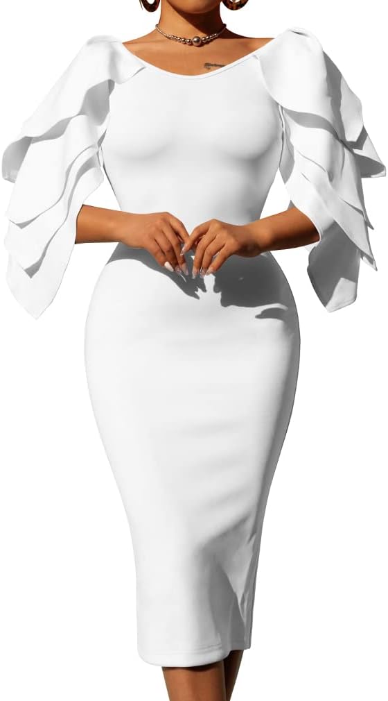 Elegant Ruffle Off The Shoulder Midi Cocktail Dress for Women